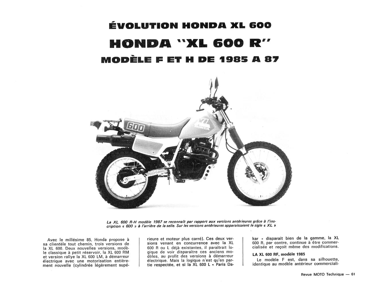 Honda XL 600 R et L (1983 - 1988) - Revue Technique
