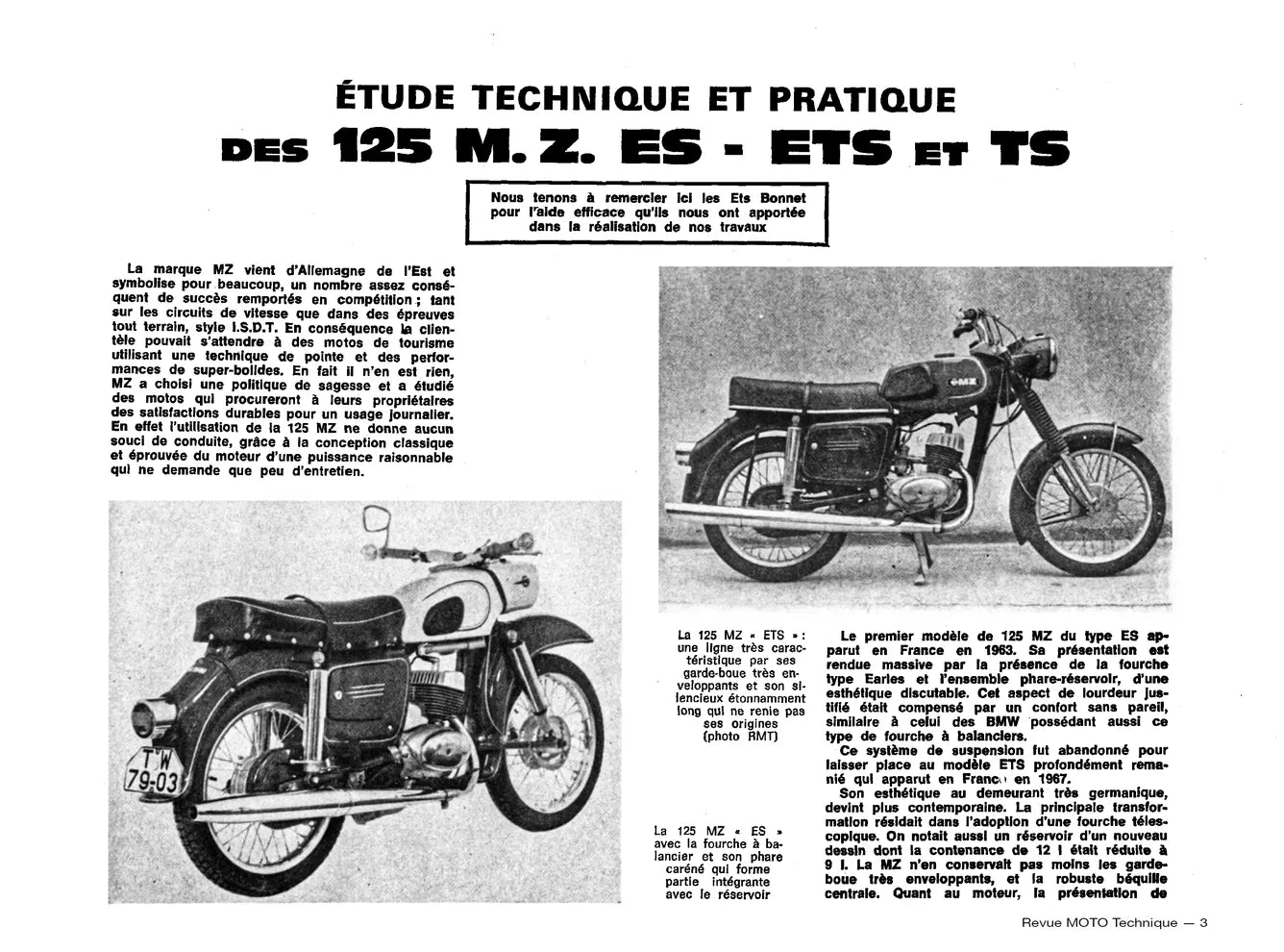 Honda CB 500 et 550 Four (1971 - 1978) - MZ 125 types ES, ETS et TS (1963 - 1980) - Revue Technique