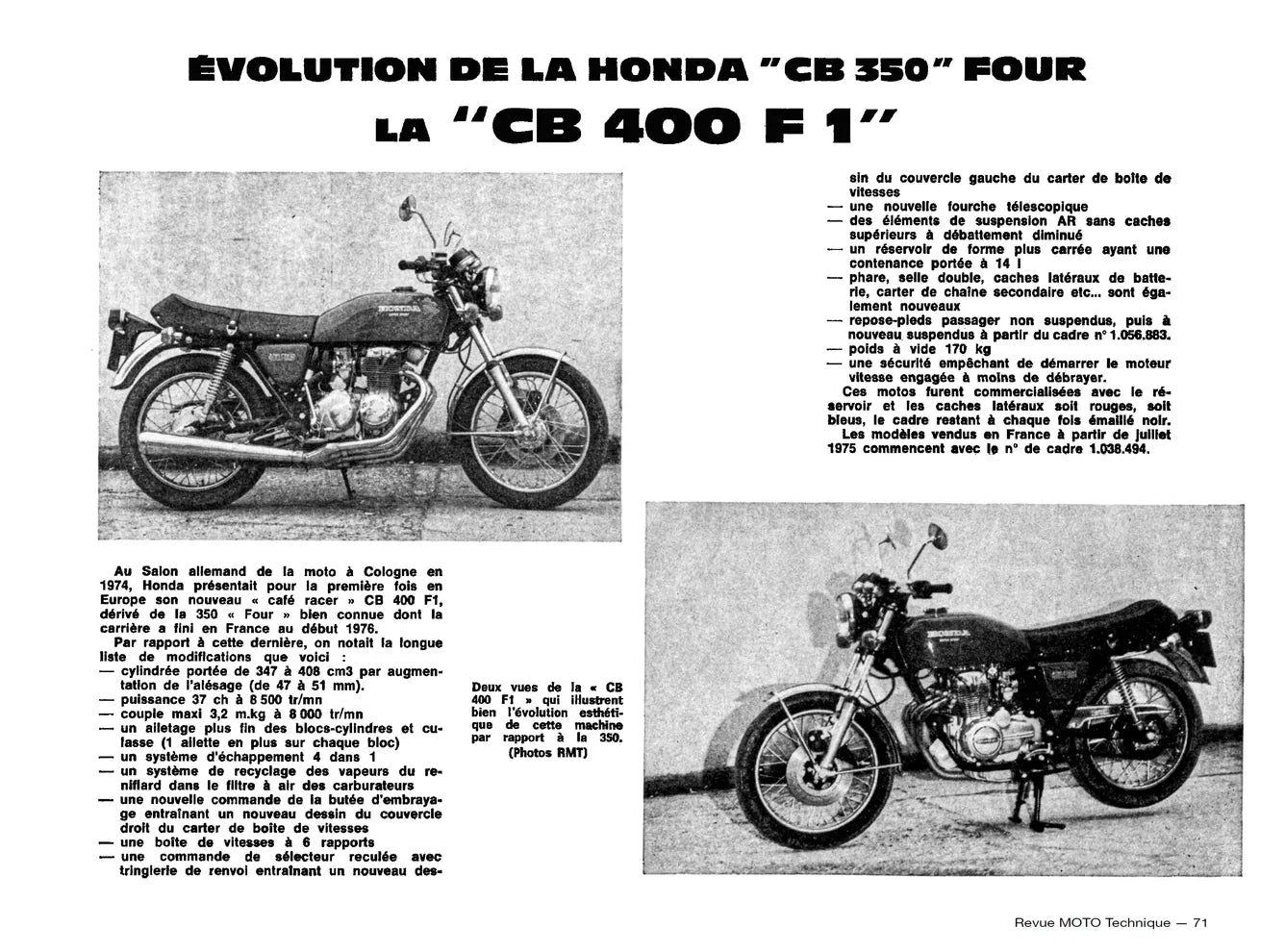 Honda CB 350 FOUR et CB 400 (1973 - 1979) - Norton Commando 750 et 850 (1968 - 1978) - Revue Technique