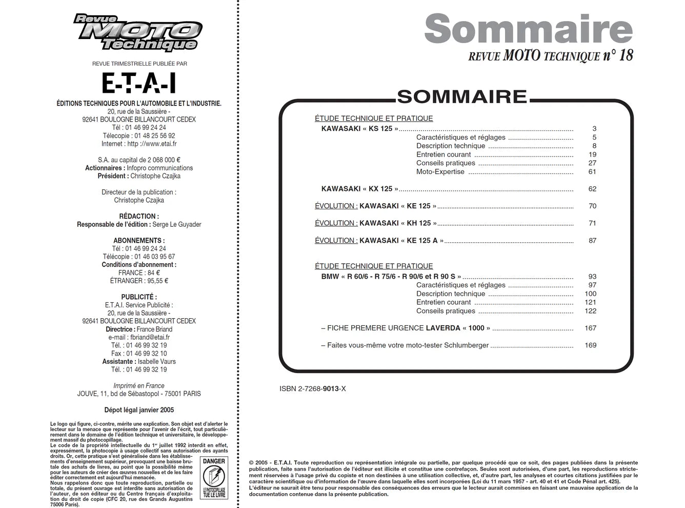 Kawasaki 125 KS / KX / KE / KH / KEA (1974 - 1985) - BMW Série 6 R60/75/90 (1974 - 1976) - Revue Technique