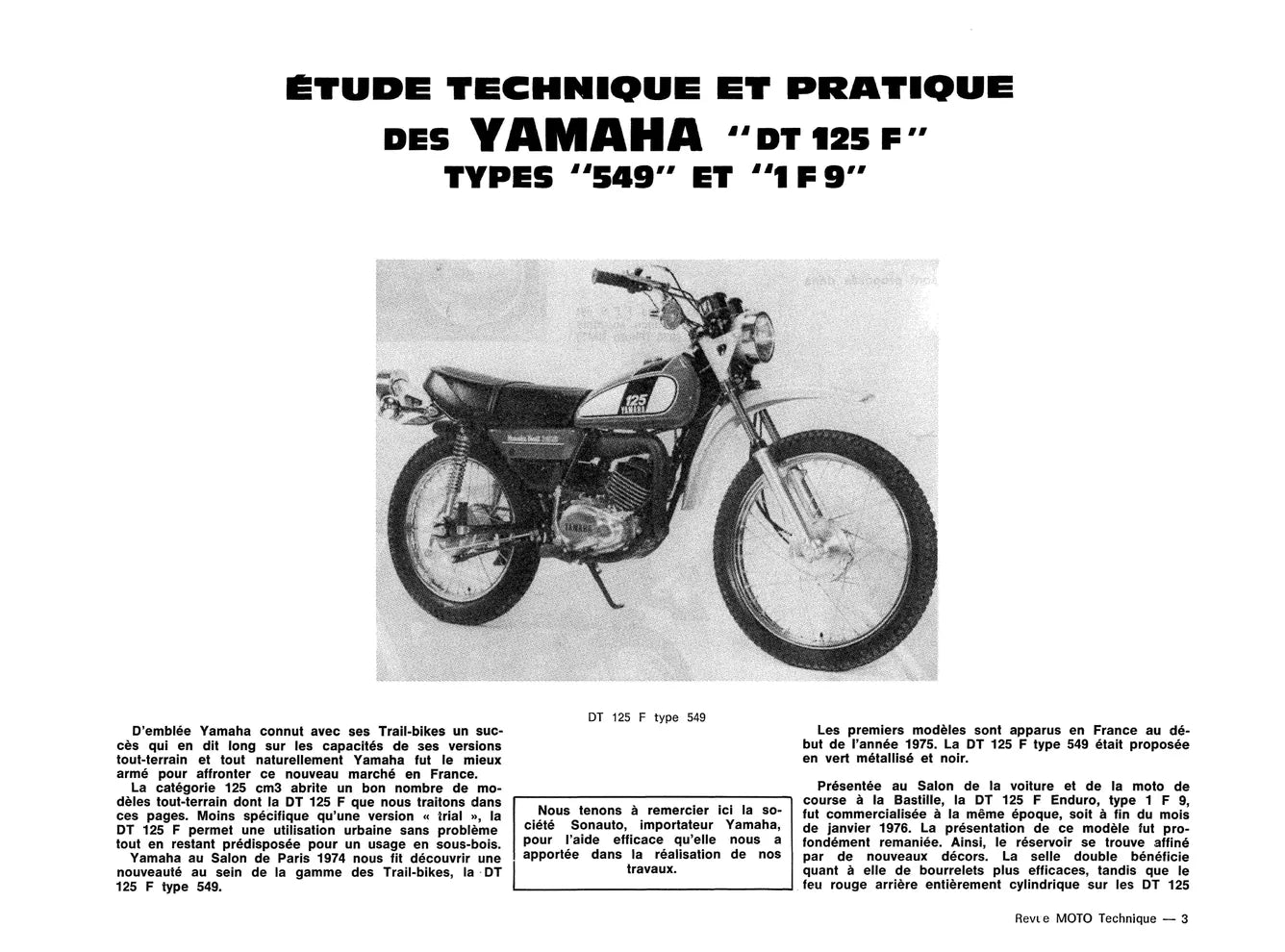 Honda 125 CB / XL / TL (1975 - 1978) - Yamaha DT 125 F - DT 175 (1974 - 1976) - Revue Technique