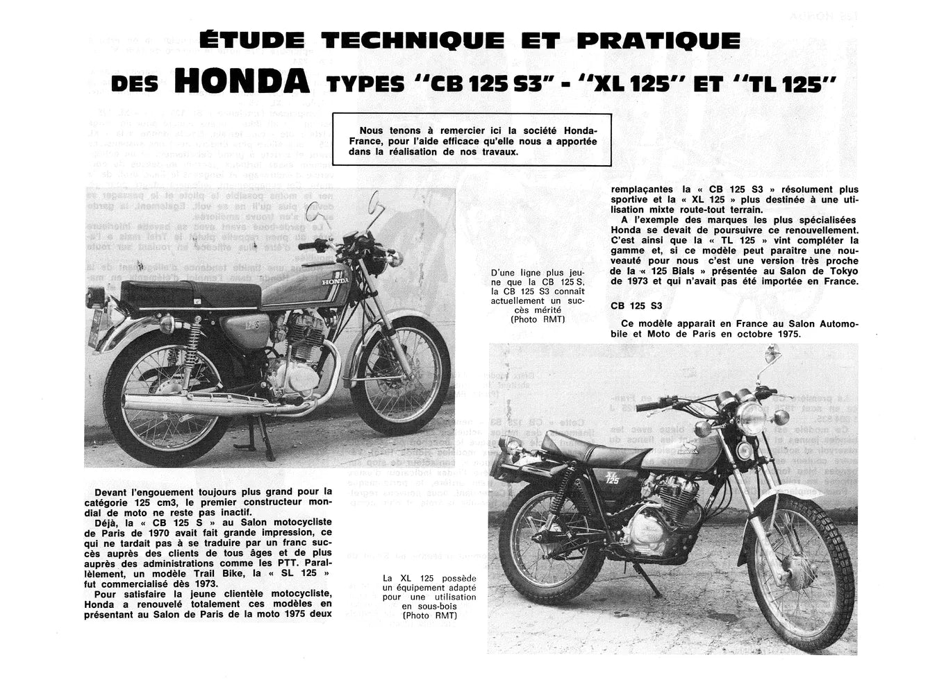 Honda 125 CB / XL / TL (1975 - 1978) - Yamaha DT 125 F - DT 175 (1974 - 1976) - Revue Technique