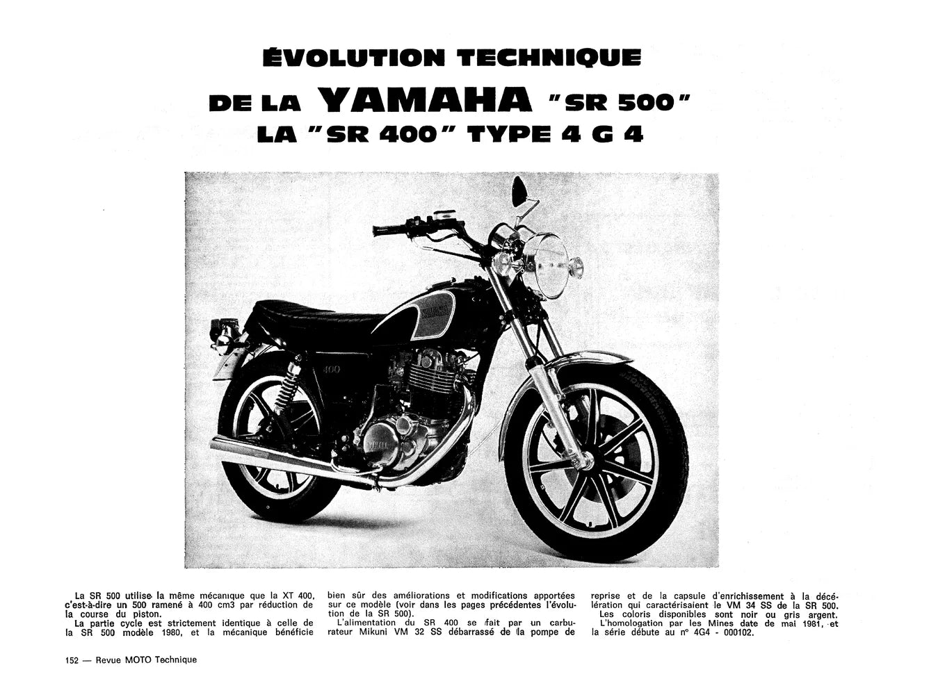 Minarelli moteurs P6 CS (1974) - Casalini Sulky 2 F (1977) - Yamaha 400 et 500 XT / SR (1976 - 1987) - Revue Technique