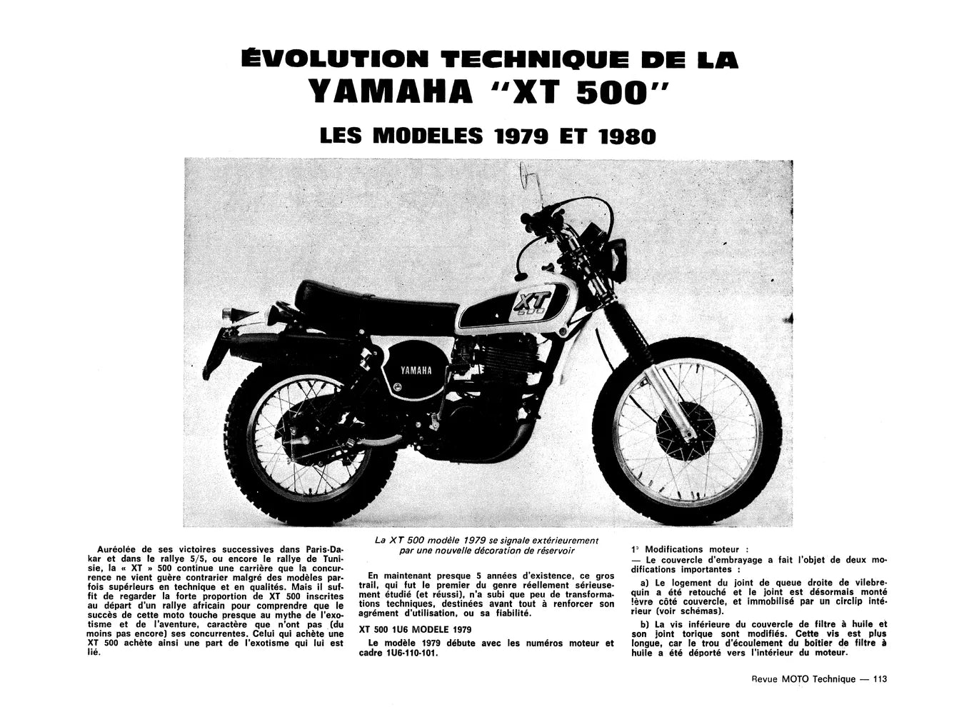 Minarelli moteurs P6 CS (1974) - Casalini Sulky 2 F (1977) - Yamaha 400 et 500 XT / SR (1976 - 1987) - Revue Technique
