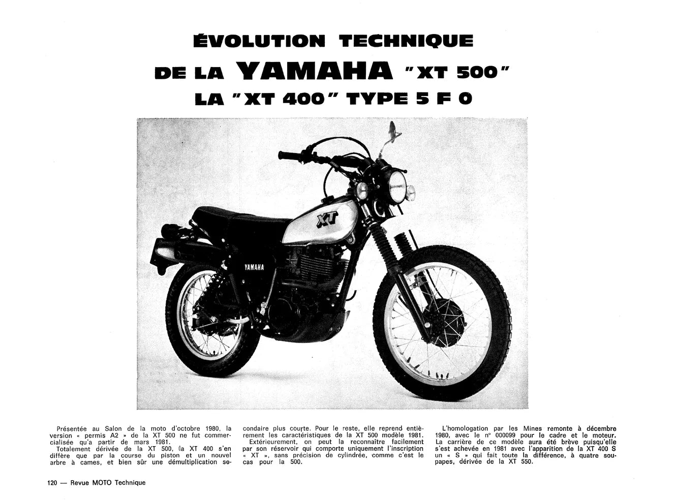 Minarelli moteurs P6 CS (1974) - Casalini Sulky 2 F (1977) - Yamaha 400 et 500 XT / SR (1976 - 1987) - Revue Technique