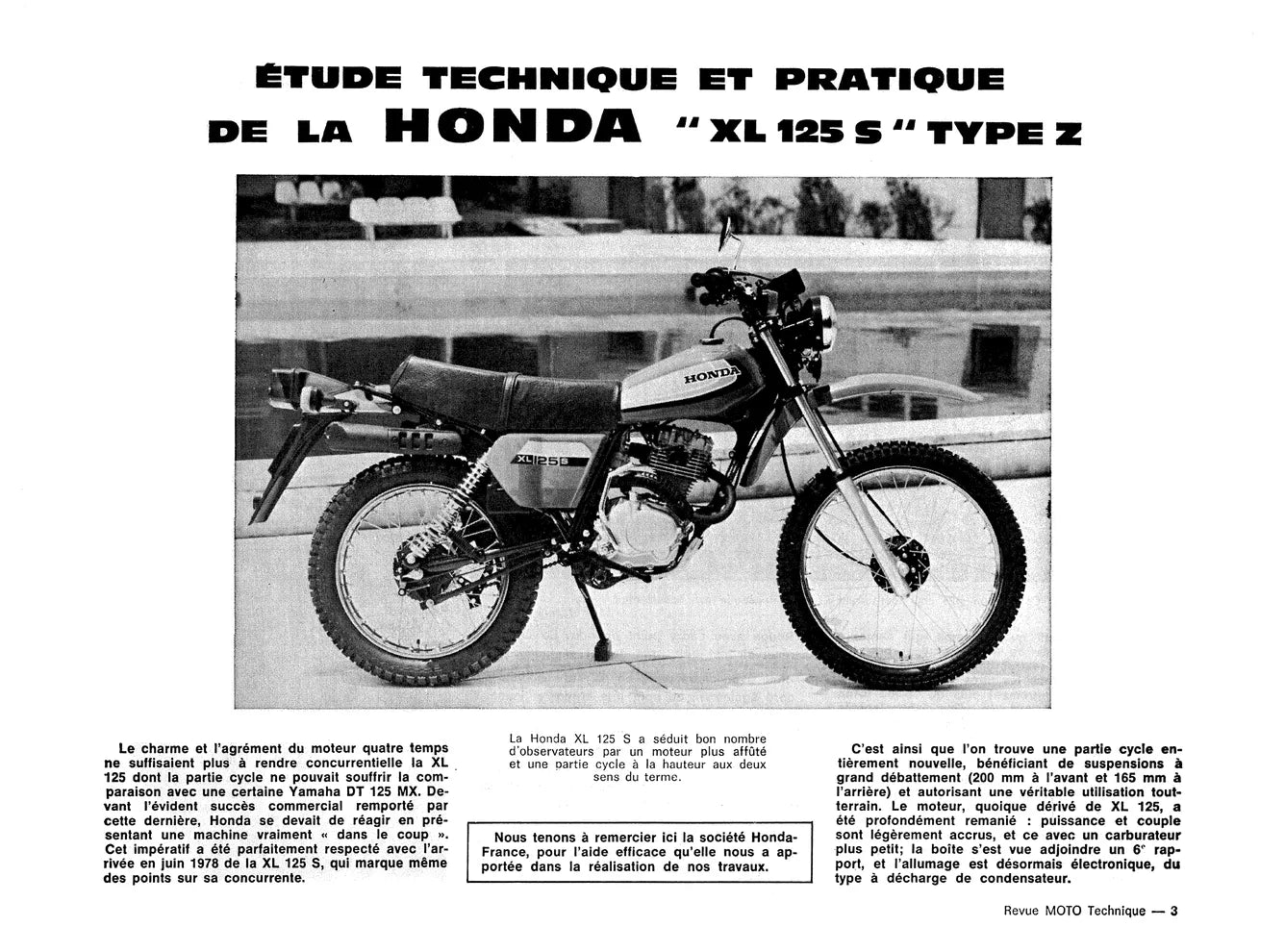 Honda XL / XR 125 (1978 - 1988) - Suzuki GS 750 (1976 - 1980) - Revue Technique