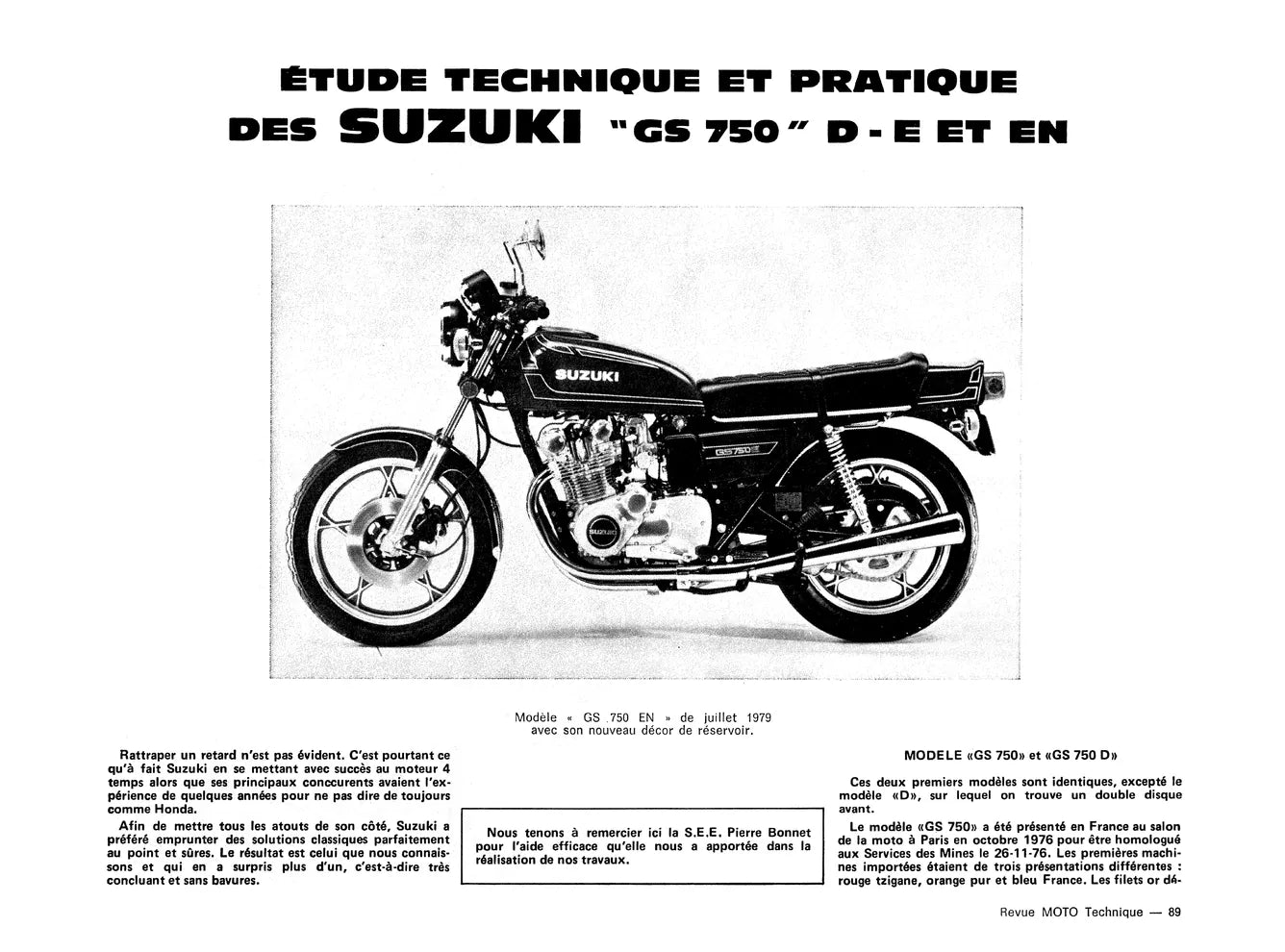 Honda XL / XR 125 (1978 - 1988) - Suzuki GS 750 (1976 - 1980) - Revue Technique