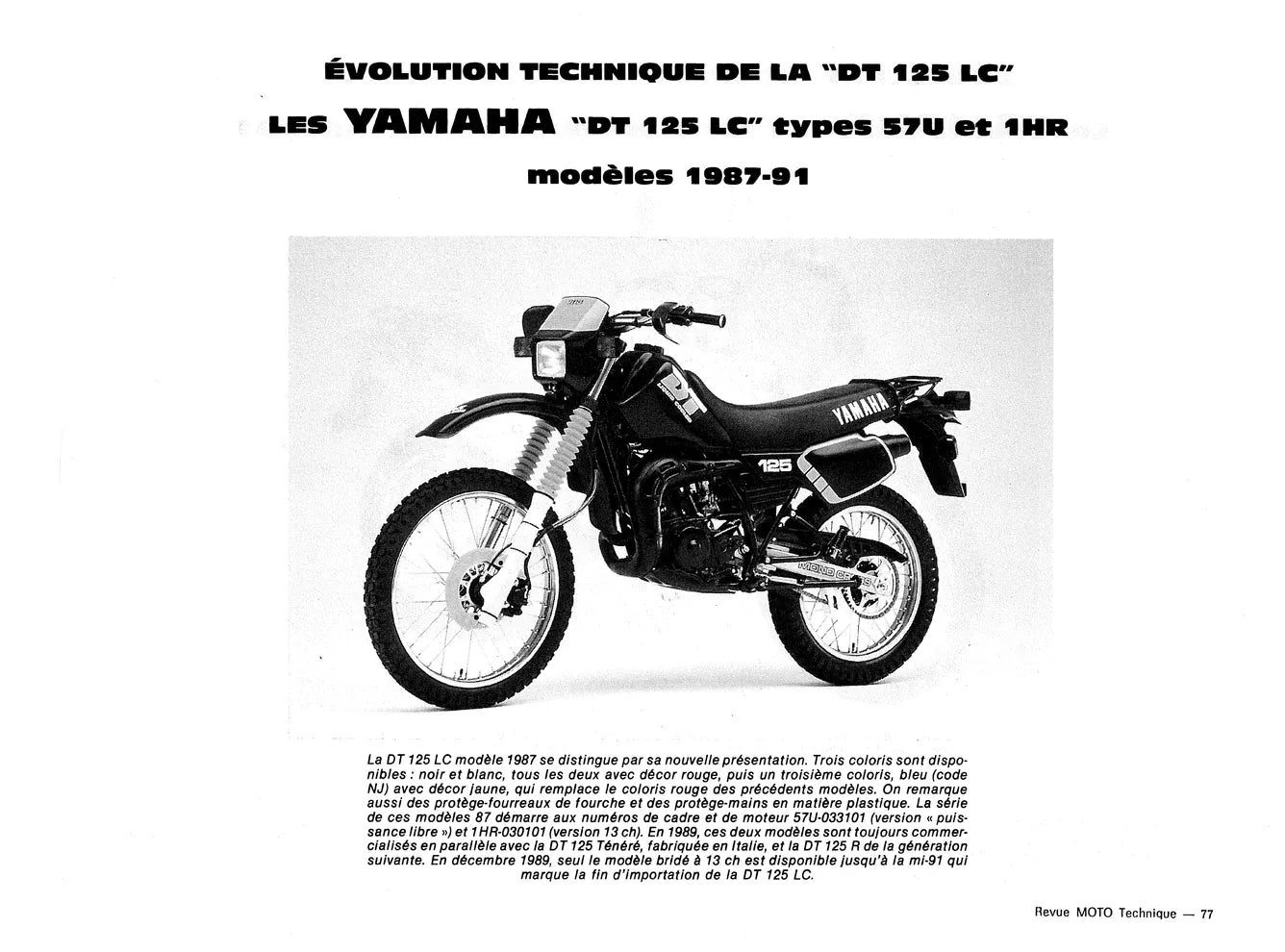 Yamaha DT / RD 125 (1984 - 1991) - Kawasaki KLR 600 / 650 (1984 - 1991) - Revue Technique