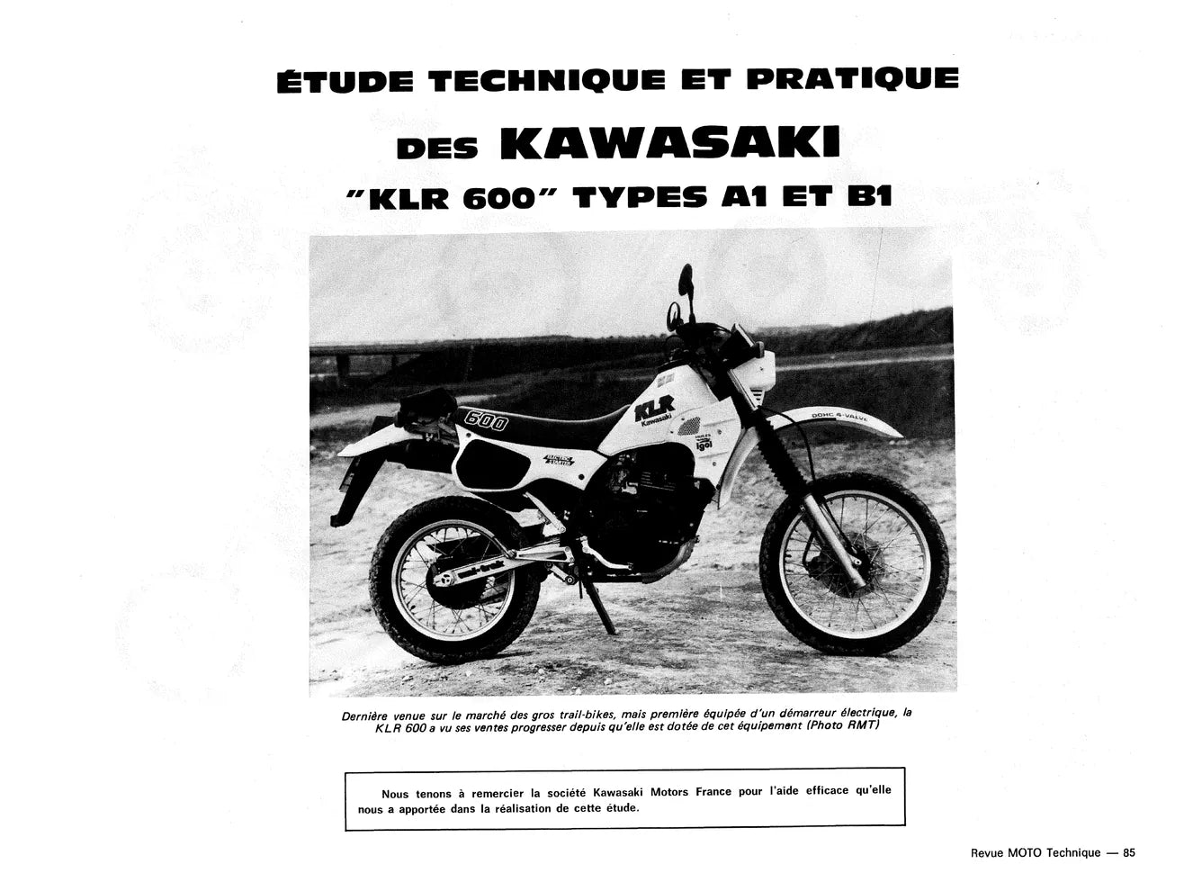 Yamaha DT / RD 125 (1984 - 1991) - Kawasaki KLR 600 / 650 (1984 - 1991) - Revue Technique