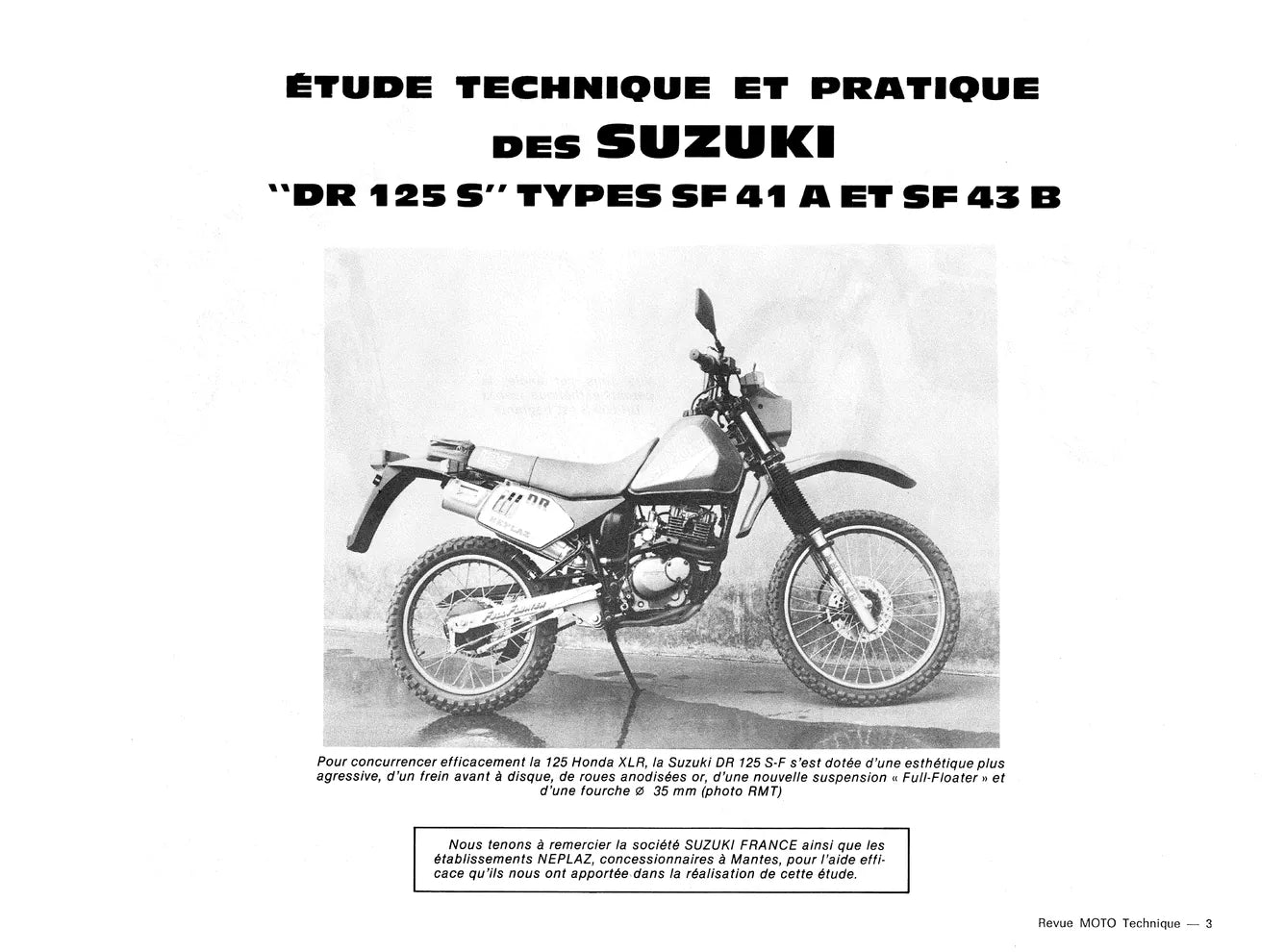 Suzuki DR 125 S (1983 - 2000) - Honda XLV 750 R (1983 - 1985) - Revue Technique