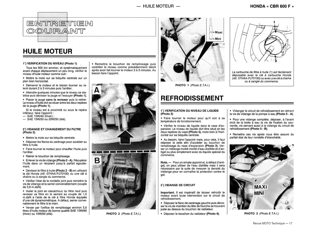 Honda CBR 600 F (1991 - 1998) - Yamaha XTZ 660 Ténéré (1991 - 1996) - Revue Technique