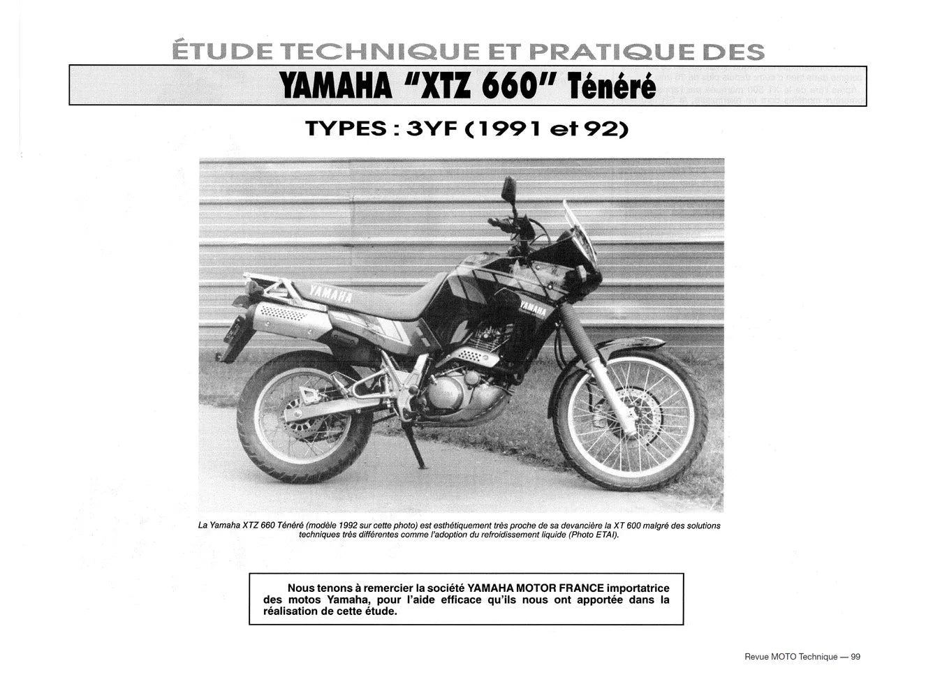 Honda CBR 600 F (1991 - 1998) - Yamaha XTZ 660 Ténéré (1991 - 1996) - Revue Technique