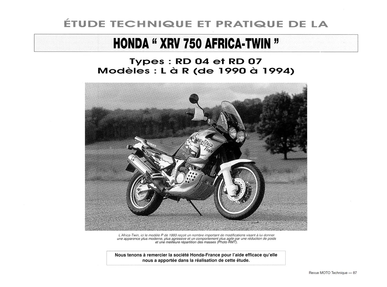 Honda XRV 750 Africa-Twin (1990 - 1998) - Suzuki GSX-R 1100 W (1993 - 1997) - Revue Technique