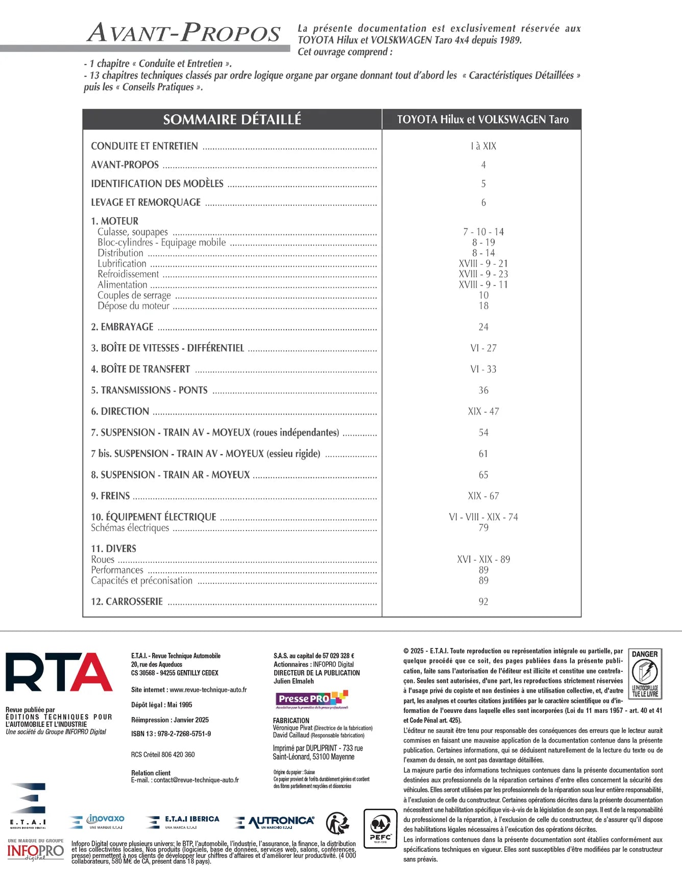 Toyota Hilux II et Volkswagen Taro 4x4 (1989 - 1998) - Revue Technique