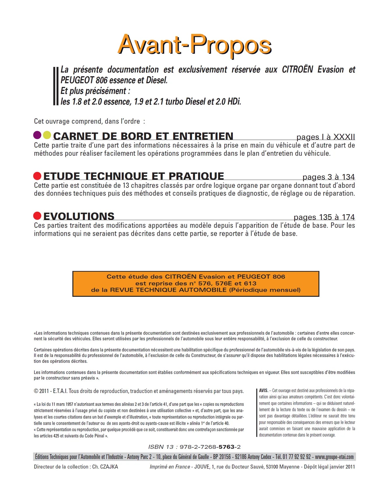 Citroën Evasion / FIAT Ulysse I / LANCIA Zeta / Peugeot 806 (1994 - 2002) - Revue Technique