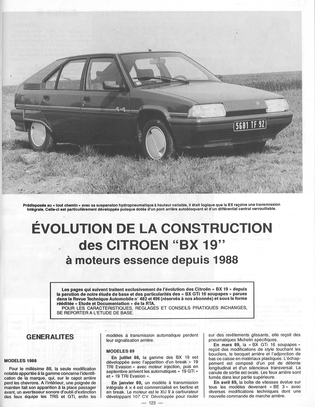 Citroën BX 15 / 16 / 19 (1982 - 1993) - Revue Technique