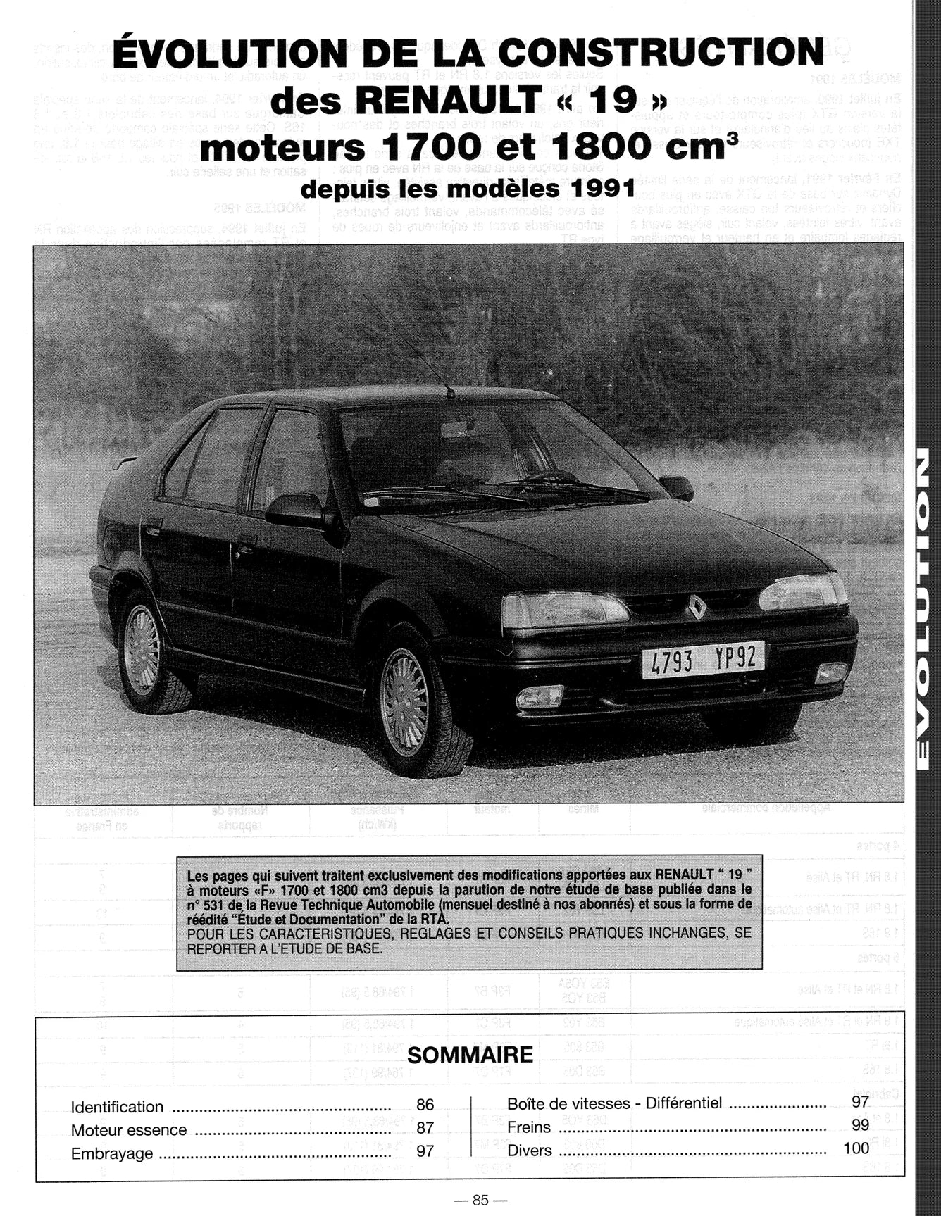 Renault 19 (1988 - 1997) - Revue Technique
