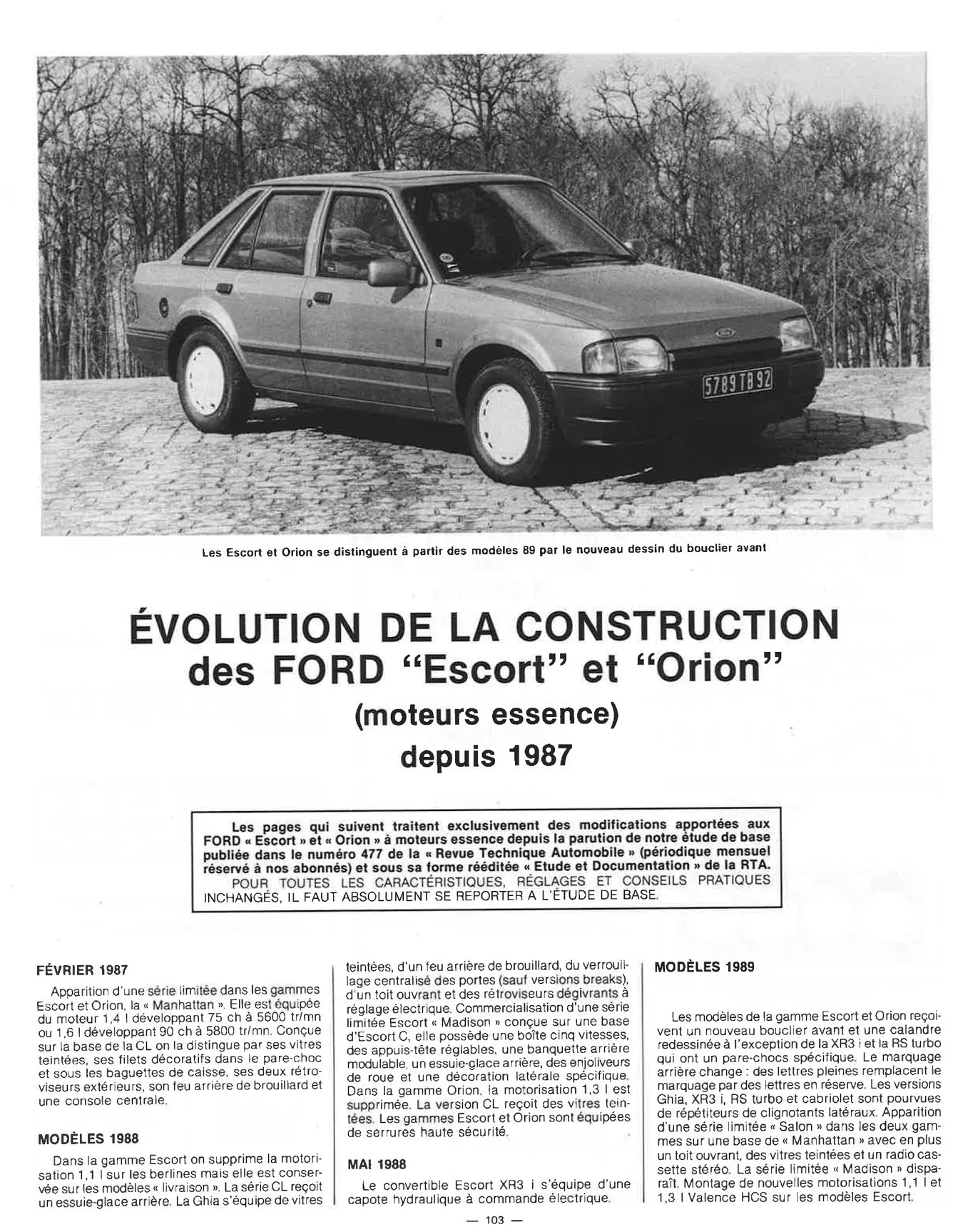 Ford Escort III (1986 - 1990) - Revue Technique