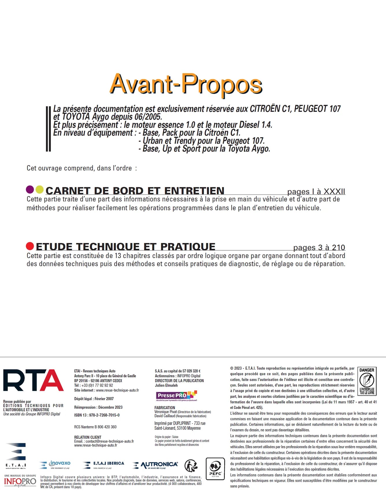 Citroën C1 / Peugeot 107 / Toyota Aygo I phase 1 (2005 - 2008) - Revue Technique