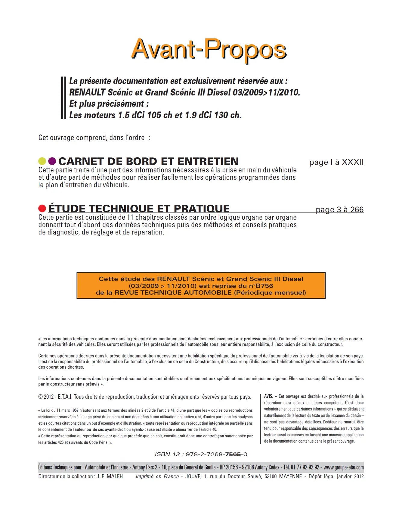 Renault Scénic / Grand Scénic III phase 1 (2009 - 2010) - Revue Technique