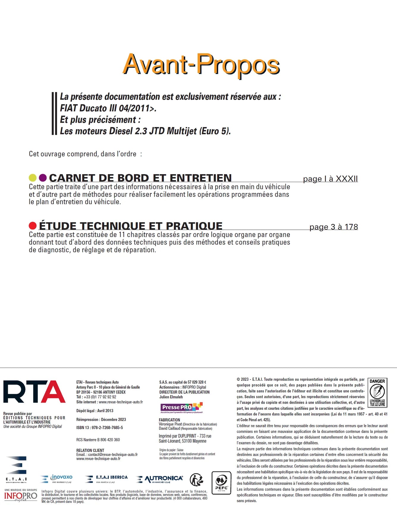 Fiat Ducato III phase 1 (2011 - 2014) 2.3 JTD Euro 5 - Revue Technique