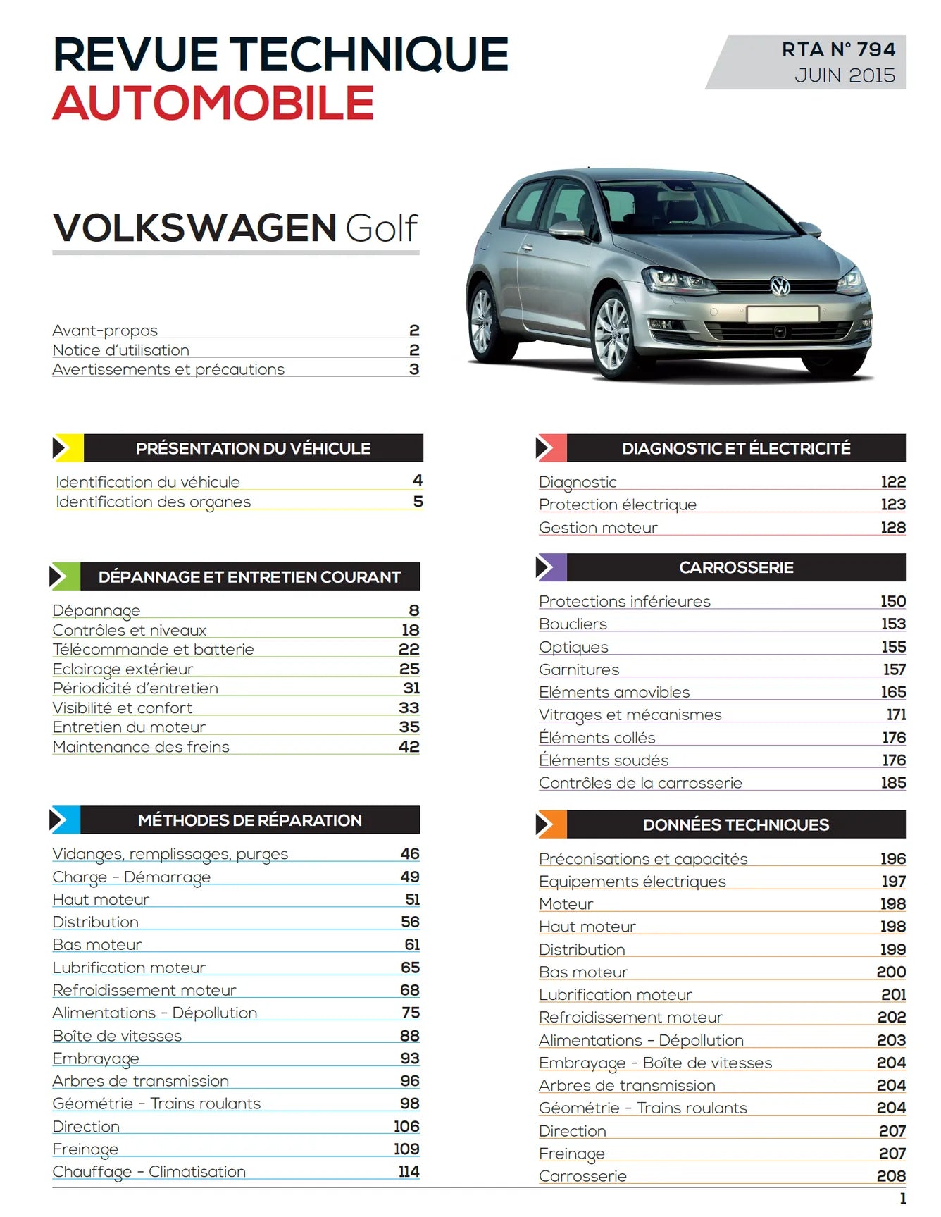 Volkswagen Golf VII phase 1 (2012 - 2015) - Revue Technique