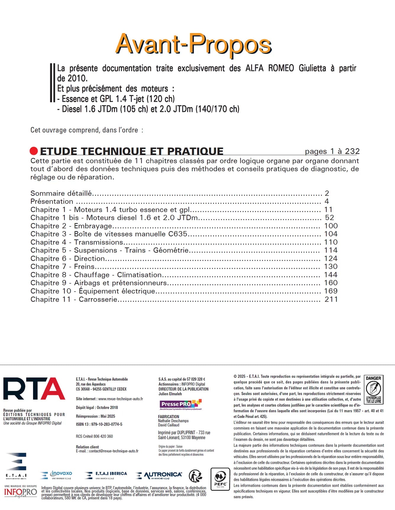 Alfa Romeo Giulietta II phase 1 (2010 - 2013) - Revue Technique